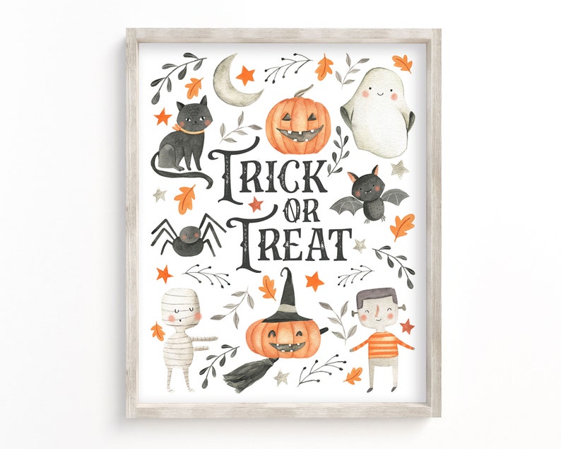 Trick or Treat Printable Wall Art Watercolor Halloween image 8