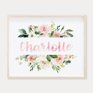 Blush Pink Floral Nursery Name Sign, Printable Wall Art, Personalized Baby Girl Name Sign, Baby Name Print, Watercolor Floral Nursery Print image 8