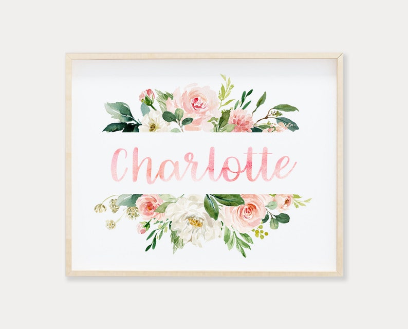 Blush Pink Floral Nursery Name Sign, Printable Wall Art, Personalized Baby Girl Name Sign, Baby Name Print, Watercolor Floral Nursery Print image 8