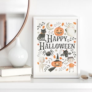 Happy Halloween Printable Wall Art, Watercolor Halloween Art Print, Cute Kids Halloween Wall Art, Halloween Print, Downloadable Prints image 6