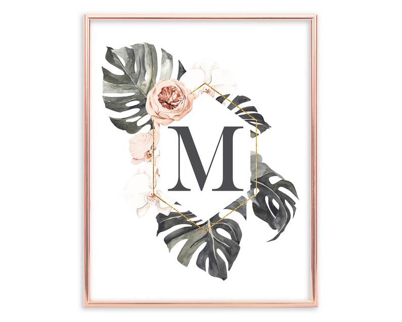 Letter M Monogram Wall Art Printable Wall Art Boho Tropical | Etsy