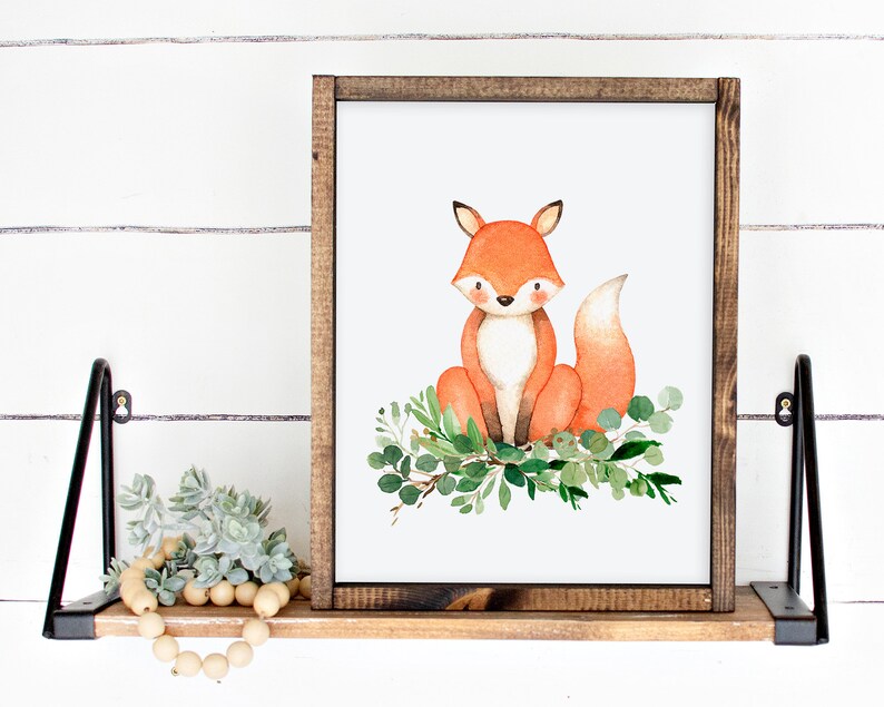 Fox Nursery Art Greenery Wilderness Art Downloadable Prints Woodland Animal Prints Watercolor Fox Printable Wall Art Fox Nursery Decor