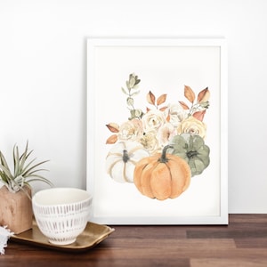 Arte da parete stampabile con bouquet autunnale di zucca, decorazioni floreali autunnali ad acquerello, decorazioni autunnali rustiche Boho, stampe botaniche digitali scaricabili immagine 3