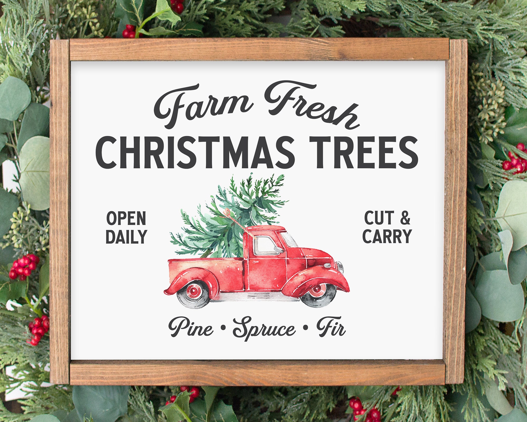 Farm Fresh Christmas Tree Sign Printable Wall Art - Etsy
