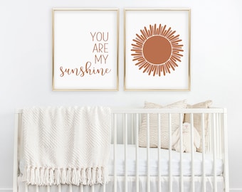 Arte de pared imprimible de sol naranja quemado, arte de pared "Eres mi sol", impresión de sol, decoración de guardería con sol, pósteres de sala de juegos para niños, descarga digital