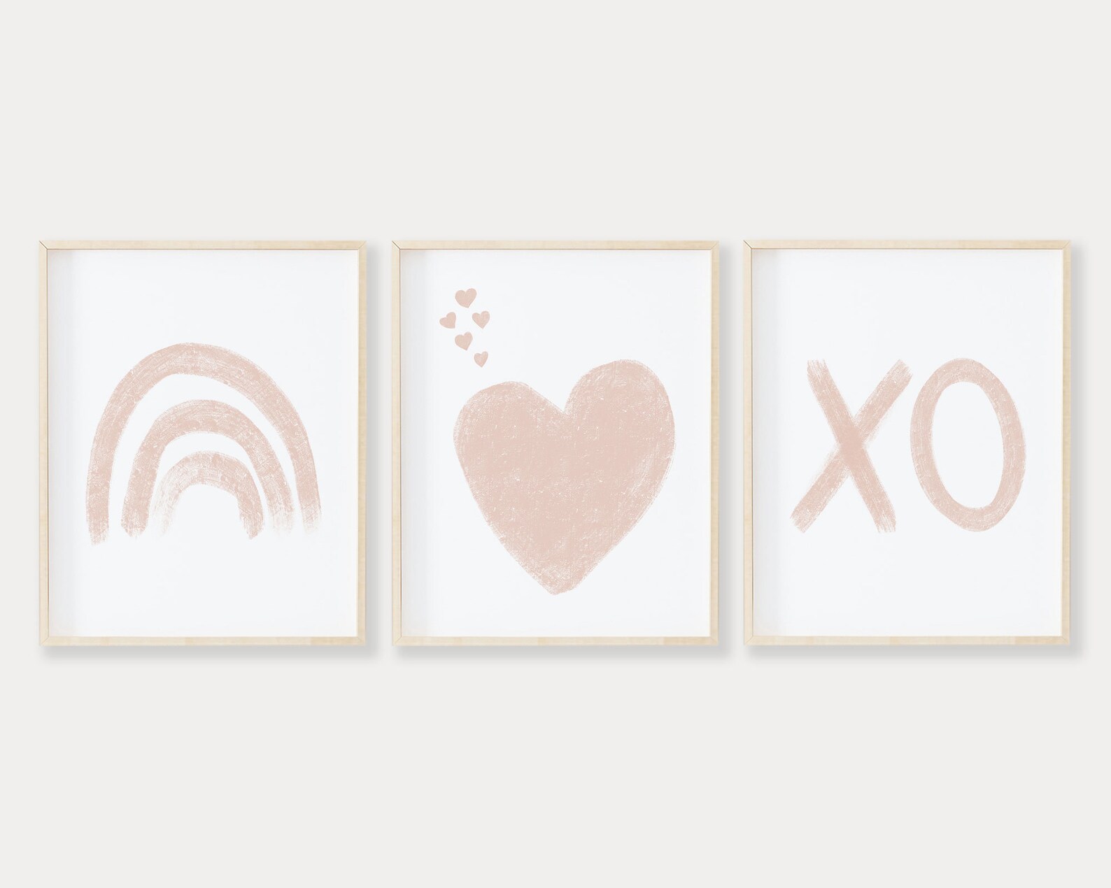 Pink XO Heart Rainbow Printable Wall Art Set of 3 Blush Pink Etsy