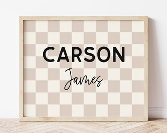 Personalized Name Printable Wall Art, Baby Boy Name Sign for Nursery Boy Checkerboard Name, Retro Boys Room Decor, Nursery Name Sign Boy