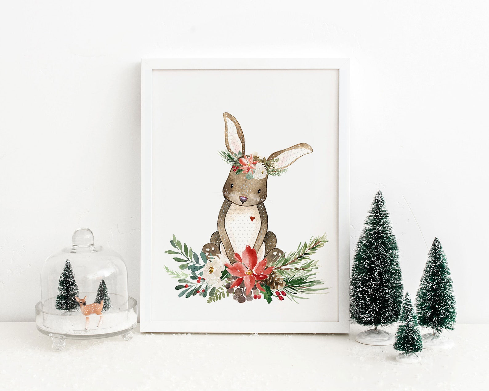 Christmas Bunny Rabbit Print Printable Wall Art Cute Etsy