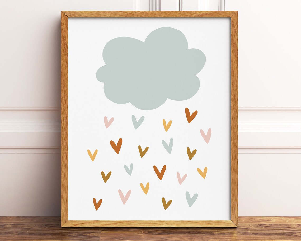 Pastel Rainbow Wall Art Cloud Raining Hearts Printable Wall - Etsy