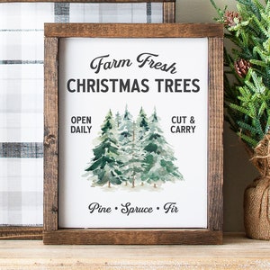 Watercolor Christmas Tree Farm Sign, Farm Fresh Printable Wall Art, Downloadable Christmas Prints, Vintage Farmhouse Christmas Decorations