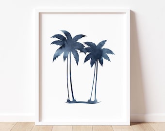 Watercolor Palm Trees Printable Wall Art, Palm Tree Poster, Baby Boy Surf Poster, Girls Beach Tropical Nursery Decor, Kids Hawaii Poster