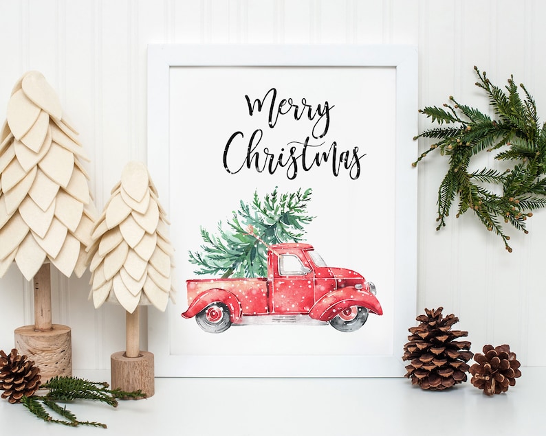 Merry Christmas Printable Wall Art Farmhouse Christmas | Etsy