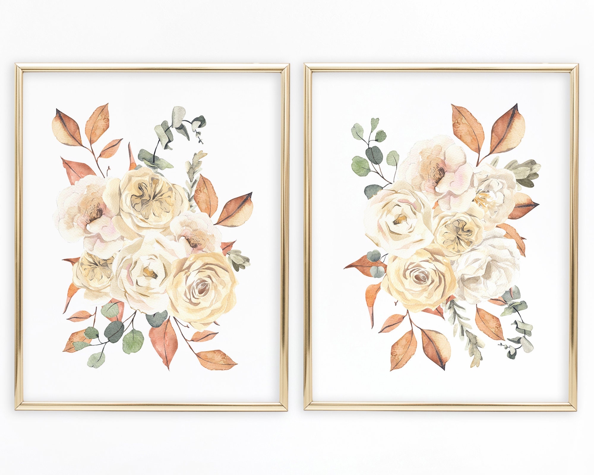 Watercolor Floral Bouquet Printable Wall Art Set Of 2 Flower | Etsy