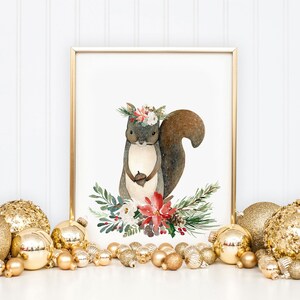 Christmas Squirrel Print, Christmas Printables, Squirrel Printable Wall ...