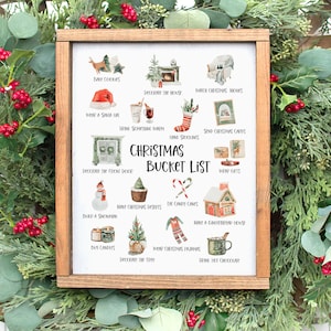 Christmas Bucket List Print, Kids Fun Christmas Printable Wall Art, Watercolor Christmas Decor, Downloadable Christmas Prints, Holiday Decor