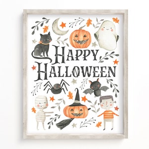 Happy Halloween Printable Wall Art, Watercolor Halloween Art Print, Cute Kids Halloween Wall Art, Halloween Print, Downloadable Prints image 8