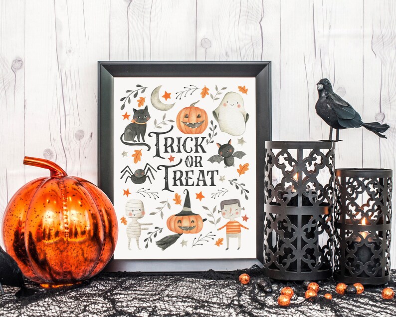 Trick or Treat Printable Wall Art Watercolor Halloween image 5