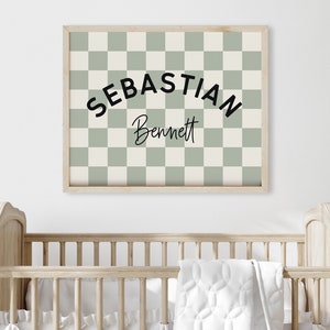 Personalized Name Printable Wall Art, Baby Boy Name Sign for Nursery Boy, Sage Green Checkerboard Nursery Name Sign, Trendy Boys Room Decor image 8