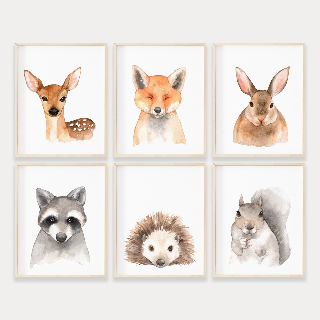 Woodland Animal Prints Set of 6, Watercolor Forest Creatures Printable ...