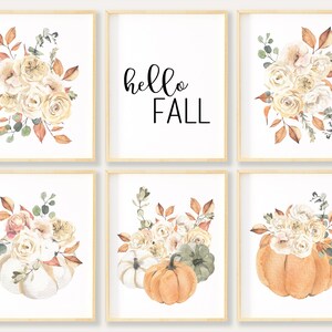 Watercolor Fall Floral Print Set of 6, Pumpkin Printable Wall Art ...