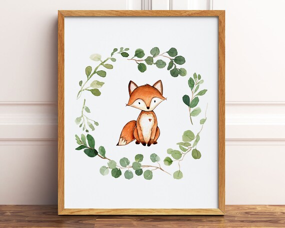 Fox Nursery Art Greenery Wilderness Art Downloadable Prints Woodland Animal Prints Watercolor Fox Printable Wall Art Fox Nursery Decor