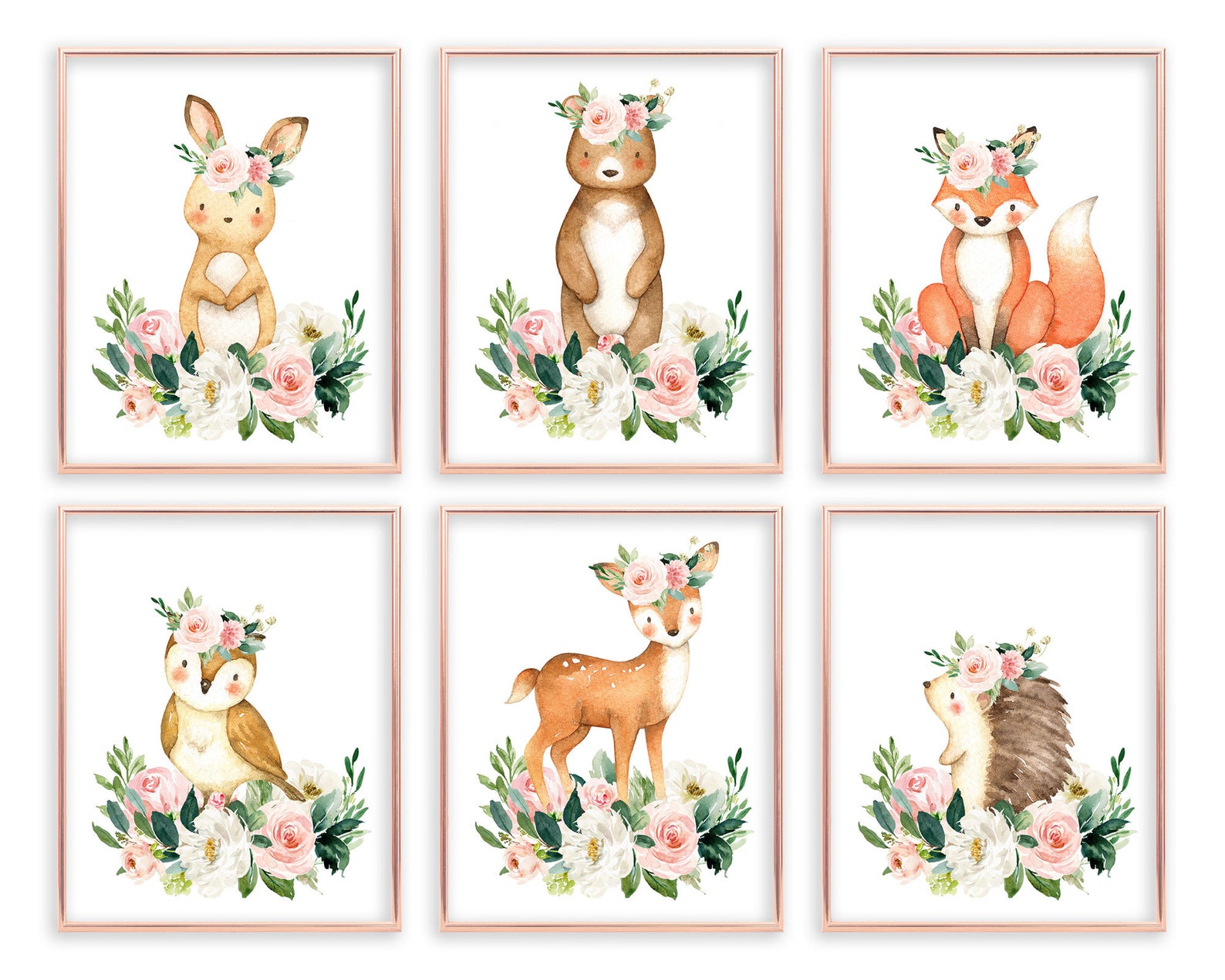 Blush Pink Floral Woodland Nursery Prints Set of 6 Printable Etsy