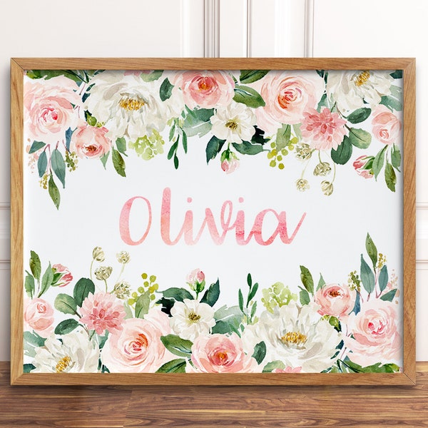 Custom Name Print, Personalized Girls Name Printable Wall Art, Baby Name Art, Floral Nursery Name Sign, Nursery Wall Art, Baby Shower Gift