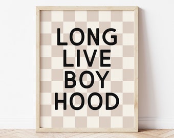 Long Live Boyhood Printable Wall Art, Retro Checker Toddler Boy Room Decor, Kids Trendy Wall Art, Boy Preppy Room Decor, Y2K Decor Download