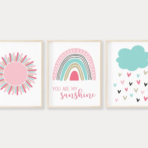 You Are My Sunshine Print Boho Nursery Wall Art Set of 2 Etsy