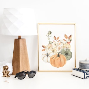 Arte da parete stampabile con bouquet autunnale di zucca, decorazioni floreali autunnali ad acquerello, decorazioni autunnali rustiche Boho, stampe botaniche digitali scaricabili immagine 7