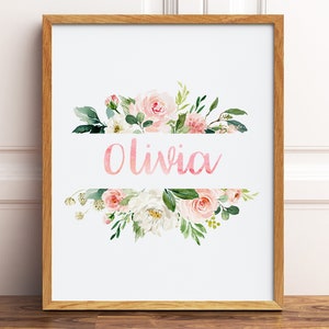 Blush Pink Floral Nursery Name Sign, Printable Wall Art, Personalized Baby Girl Name Sign, Baby Name Print, Watercolor Floral Nursery Print image 9