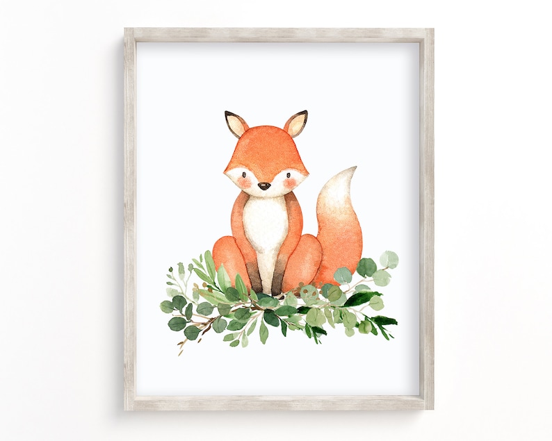 Fox Nursery Art Greenery Wilderness Art Downloadable Prints Woodland Animal Prints Watercolor Fox Printable Wall Art Fox Nursery Decor
