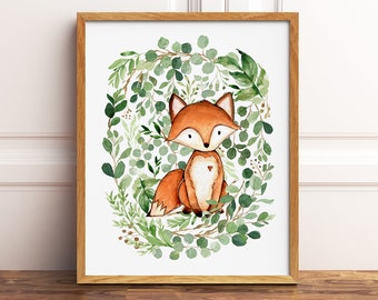 Watercolor Fox Print, Printable Wall Art, Fox Nursery Decor, Woodland Animal Prints, Fox Nursery Art, Wilderness Art, Downloadable Prints