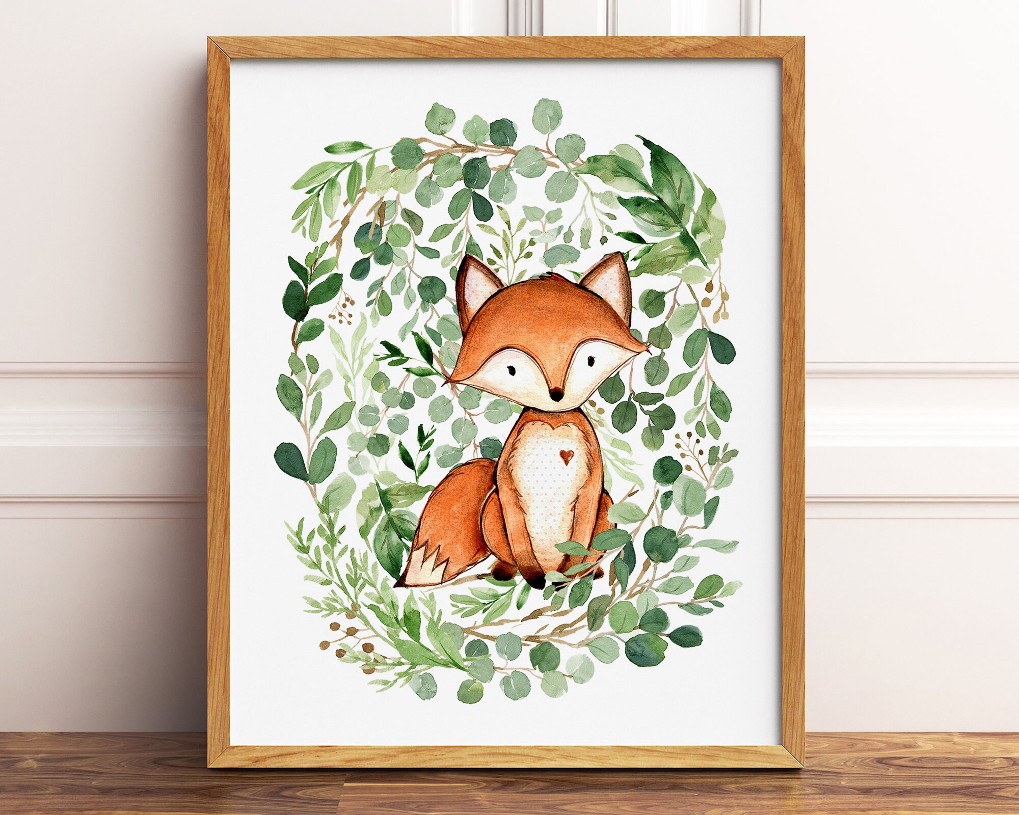 Fox Nursery Art Greenery Wilderness Art Downloadable Prints Woodland Animal Prints Watercolor Fox Printable Wall Art Fox Nursery Decor