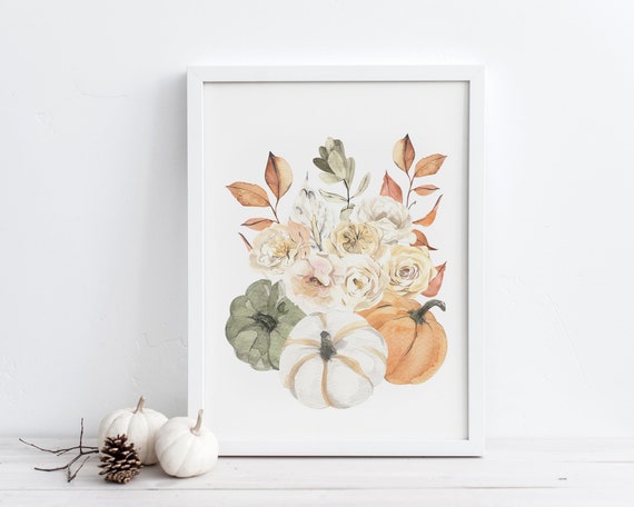 Floral Pumpkins White Framed Print Wall Art Floral Pumpkins White Framed Print Wall Art