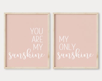 Blush Pink You are my Sunshine Wall Art, Downloadable Prints, You are my Sunshine My Only Sunshine Printable Wall Art, Boho Pastel Girl Room