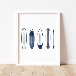 Watercolor Surfboard Printable Wall Art, Little Boy Surf Board Print, Beach Theme Baby Nursery Decor, Coastal Kids Room, Tween Girl Bedroom