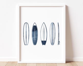 Watercolor Surfboard Printable Wall Art, Little Boy Surf Board Print, Beach Theme Baby Nursery Decor, Coastal Kids Room, Tween Girl Bedroom