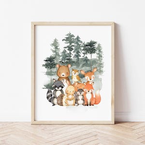 Watercolor Forest Printable Wall Art, Woodland Nursery Prints, Forest Animal Prints, Woodland Nursery Decor Boy, Digital Download