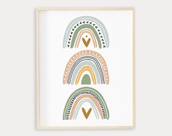 Sage Green Rainbow Printable Wall Art, Boy Pastel Rainbow Decor, Rainbow Baby Neutral Nursery Decor, Boho Rainbow Print, Digital Download