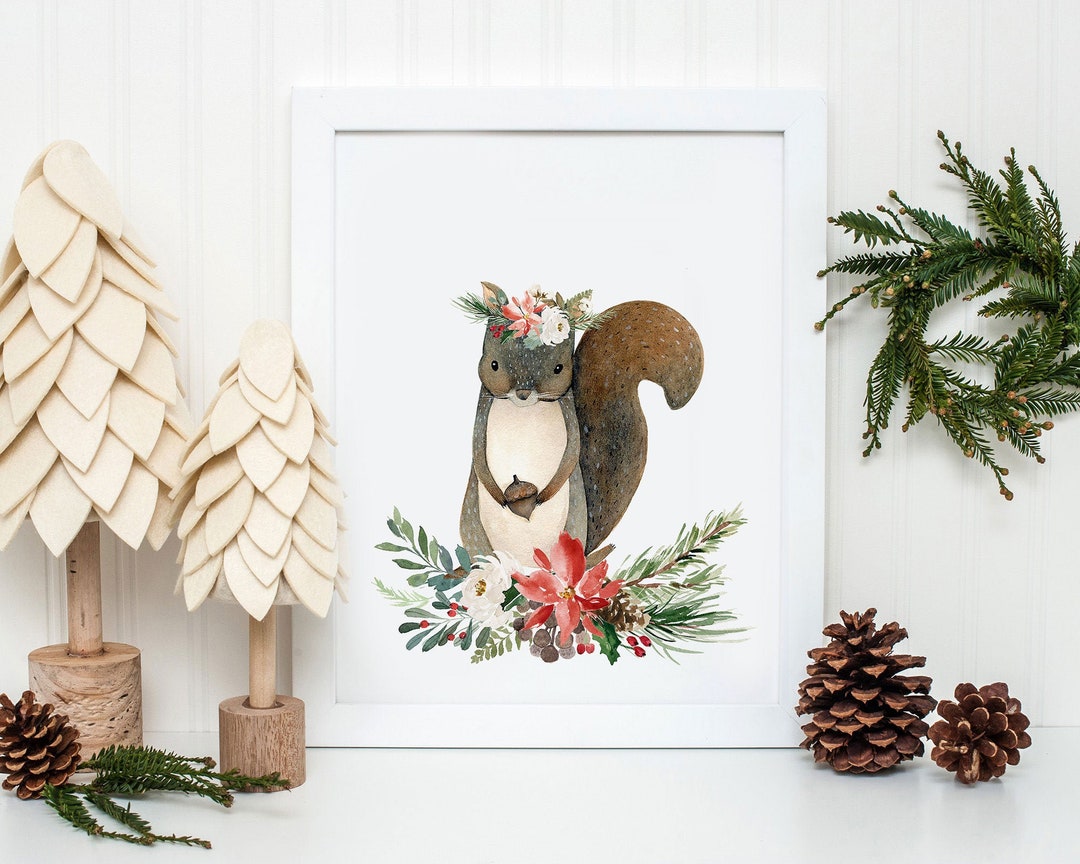 Christmas Squirrel Print, Christmas Printables, Squirrel Printable Wall ...