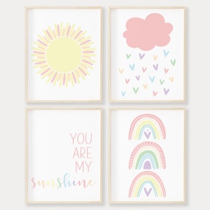 Pastel Rainbow You Are My Sunshine Printable Wall Art, Sun Print Cloud Nursery Decor, Boho Rainbow Print, Digital Rainbow Baby Nursery Decor