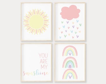 Pastel Rainbow You Are My Sunshine Printable Wall Art, Sun Print Cloud Nursery Decor, Boho Rainbow Print, Digital Rainbow Baby Nursery Decor