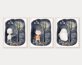Halloween Printable Decor Set of 3, Printable Wall Art, Mummy, Frankenstein, Ghost Halloween Decor, Halloween Decorations, Halloween Prints