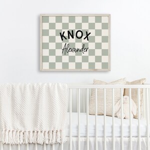 Personalized Name Printable Wall Art, Baby Boy Name Sign for Nursery Boy, Sage Green Checkerboard Nursery Name Sign, Trendy Boys Room Decor image 10