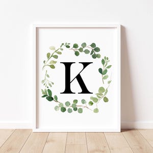 Letter K Monogram Printable Wall Art, Letter K Print, Boy Farmhouse Nursery Decor Letter Print, Botanical Initial Print, Downloadable Prints