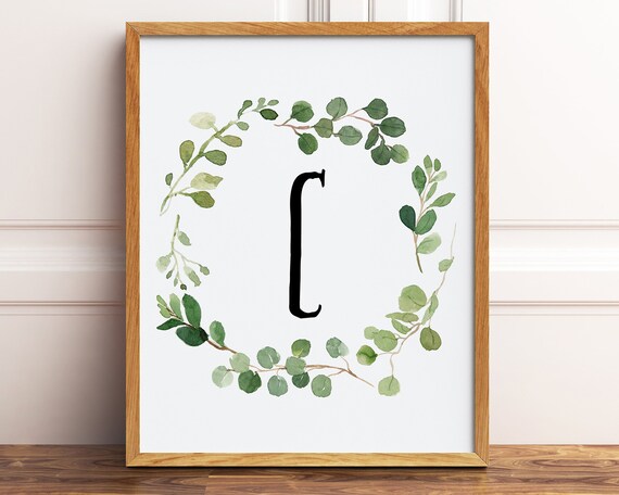 Letter C Monogram Printable Wall Art Watercolor Greenery | Etsy