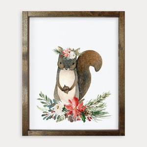 Christmas Squirrel Print, Christmas Printables, Squirrel Printable Wall ...