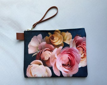 Sunset Ranunculus Pouch (Cognac tab/pull)