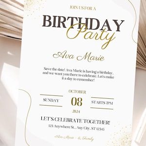 Elegante Geburtstagseinladungsvorlage, Editierbares Save the Date, Anpassbares Geburtstagseinladungsdesign, Sofortiger Download